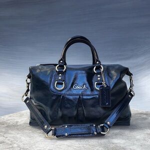 Coach Ashley F15455 Cobalt Blue Patent Leather Satchel Shoulder Bag glossy look